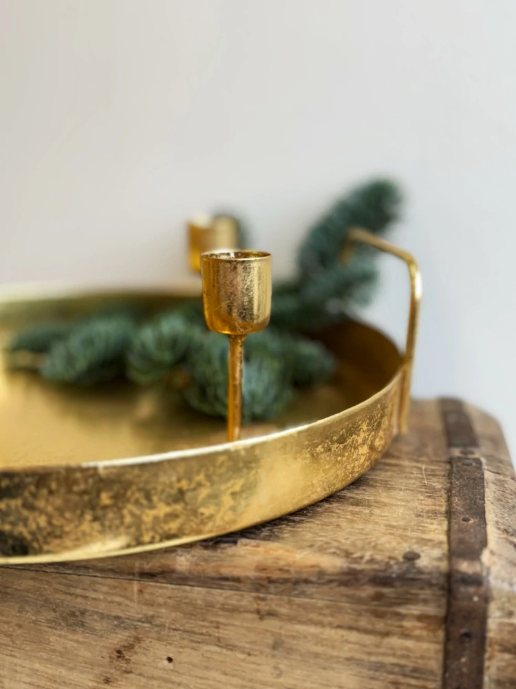 Zlatý kovový adventní svícen - kulatý