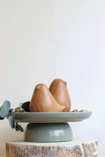 Keramický ptáček v dekoru dřeva 